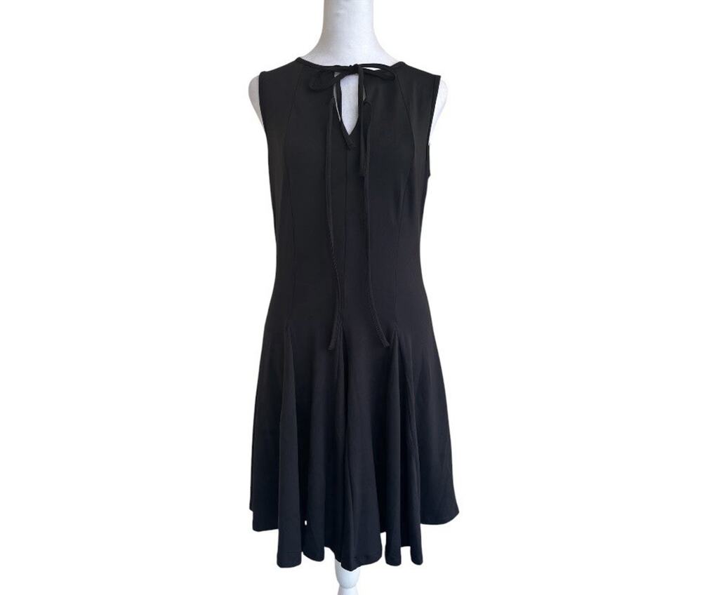 NWT Pink Queen Women’s Black Sleeveless Keyhole Tie Neck Fit & Flare Dress S